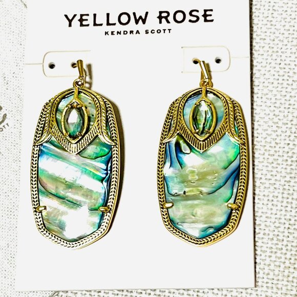 Kendra Scott Yellow Rose Darcy Vintage Gold Drop Earrings in Abalone Mix NWOT - Picture 2 of 4